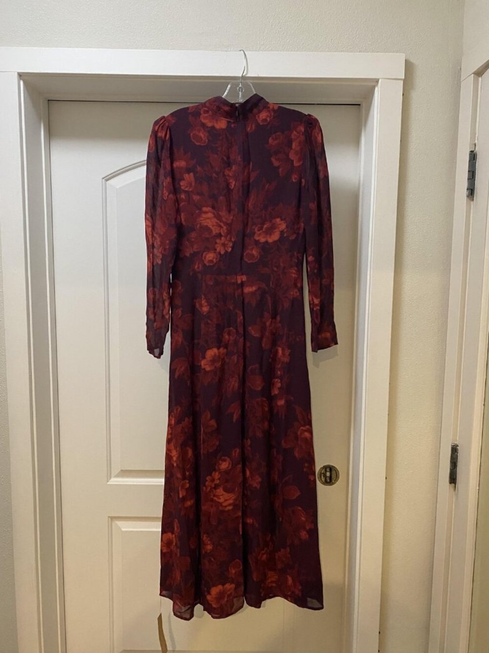 Reformation Catalina Dress Womens 8 Red Floral Mock Neck Long Sleeve Maxi - Picture 5 of 5